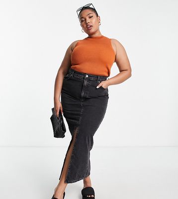 ASOS DESIGN Curve denim '90s' maxi skirt in washed black - BLACK
