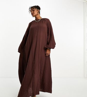 ASOS DESIGN Curve double cloth trapeze maxi dress in chocolate-Brown