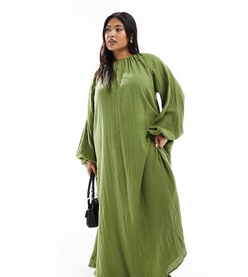 ASOS DESIGN Curve double cloth trapeze maxi dress in olive green