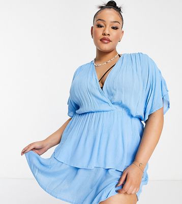 ASOS DESIGN Curve drape tiered beach cover up in blue