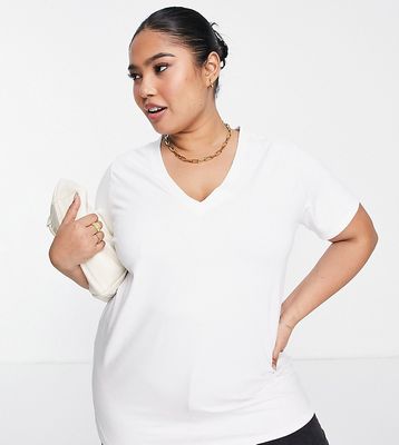 ASOS DESIGN Curve Edit luxe handle column longline T-shirt with T-neck in white