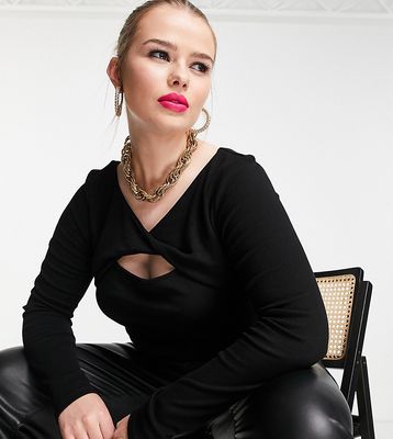 ASOS DESIGN Curve Edit power rib top with twist in black
