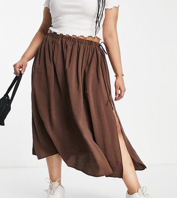 ASOS DESIGN Curve elasticized waist full midi skirt in brown Lyocell