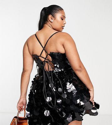 ASOS DESIGN Curve embellished mini corset prom dress with oversized disc sequin in black