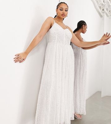 ASOS DESIGN Curve Esme embellished corset cami wedding dress with full skirt in ivory-White