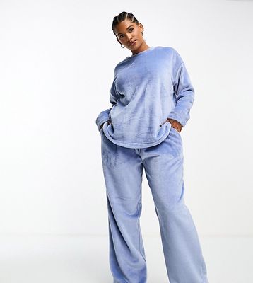 ASOS DESIGN Curve exclusive lounge super soft fleece sweat & pants set in blue
