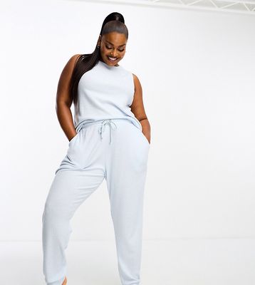 ASOS DESIGN Curve exclusive lounge super soft rib oversized tank top and sweatpants set in blue