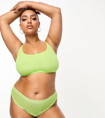 ASOS DESIGN Curve Exclusive Maddy clean mesh high waist Brazilian briefs in bright lime-Green