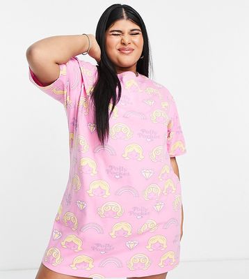 ASOS DESIGN Curve exclusive Polly Pocket sleep tee in pink
