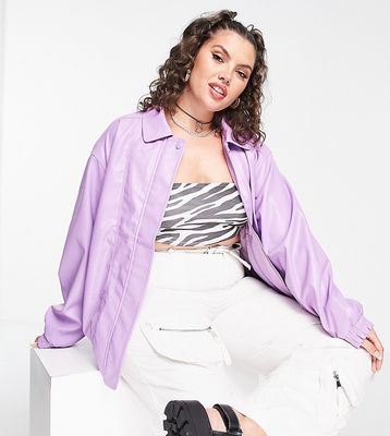 ASOS DESIGN Curve faux leather bomber jacket in purple