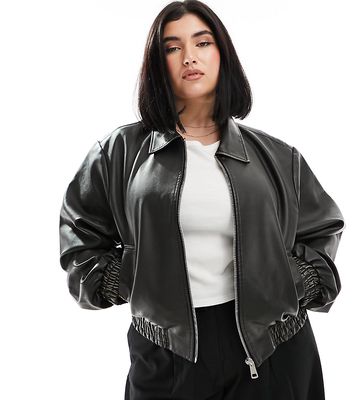 ASOS DESIGN Curve faux leather top collar detail jacket in washed black