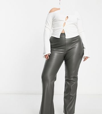 ASOS DESIGN Curve flare faux leather pants in gray-Green