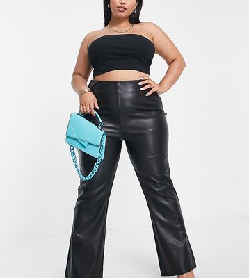 ASOS DESIGN Curve flared pants in feaux leather in black