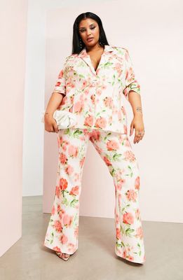 ASOS DESIGN Curve Floral Slit Flare Trousers in Pink Multi