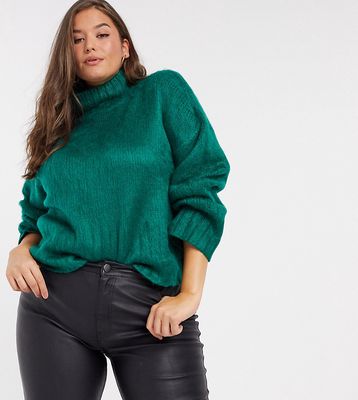 ASOS DESIGN Curve fluffy boxy high neck sweater in green-Pink