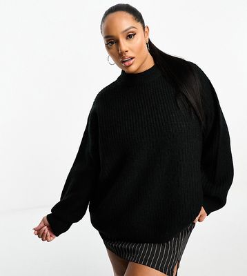 ASOS DESIGN Curve fluffy rib sweater with crew neck in black