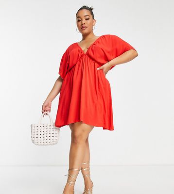 ASOS DESIGN Curve flutter sleeve mini beach dress in red - RED