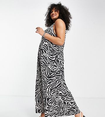 ASOS DESIGN Curve gathered neck maxi dress with open back in zebra print-Multi