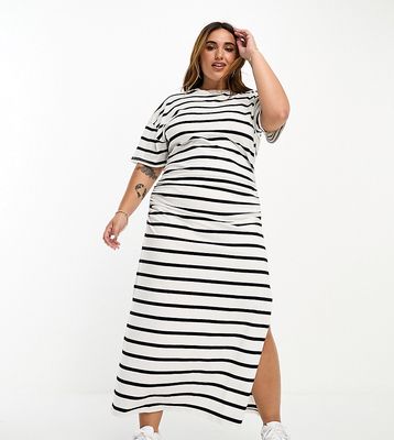 ASOS DESIGN Curve grown on neck midi t shirt dress with ruched side in stripe-Multi