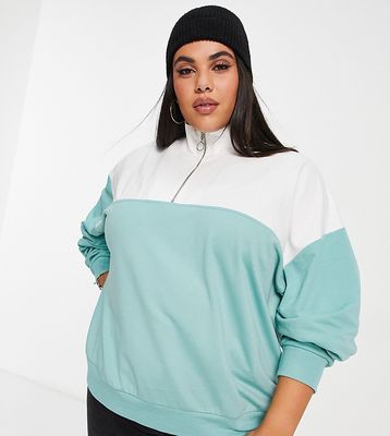 ASOS DESIGN Curve half zip sweatshirt in color block-Multi