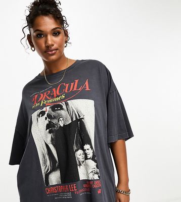 ASOS DESIGN Curve Halloween oversized T-shirt with Dracula licensed graphic in washed black