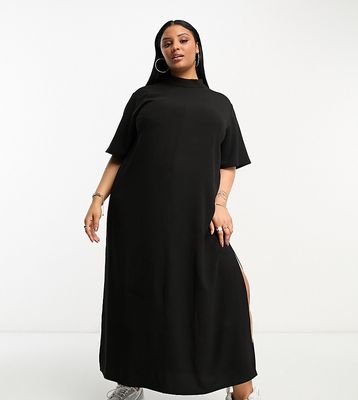 ASOS DESIGN Curve high neck oversized column midi dress in black