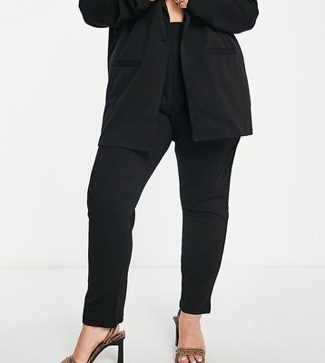ASOS DESIGN Curve jersey tapered suit pants in black