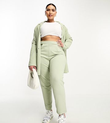 ASOS DESIGN Curve jersey tapered suit pants in sage-Green