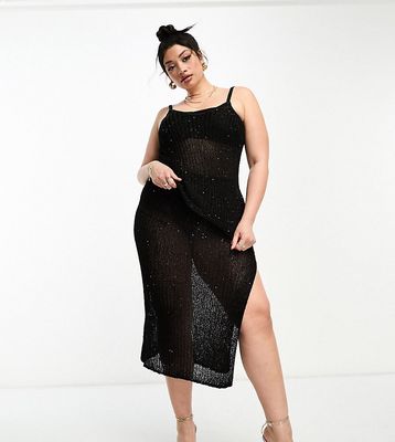 ASOS DESIGN Curve knit midi skirt in sequin yarn in black - part of a set