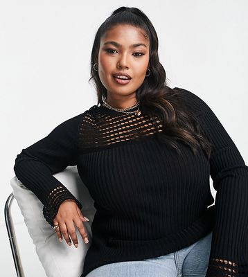 ASOS DESIGN Curve knitted top with open yoke stitch in black