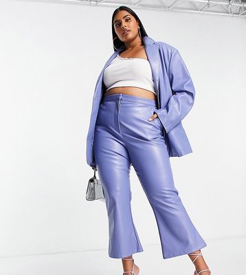 ASOS DESIGN Curve leather look kickflare pants in mid blue