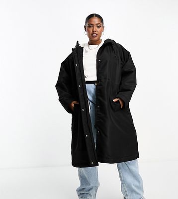 ASOS DESIGN Curve long raincoat with borg lining in black