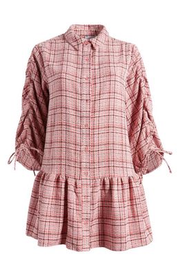 ASOS DESIGN Curve Long Sleeve Drop Waist Shirtdress in Pink
