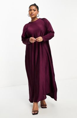 ASOS DESIGN Curve Long Sleeve Satin Maxi Dress in Burgundy