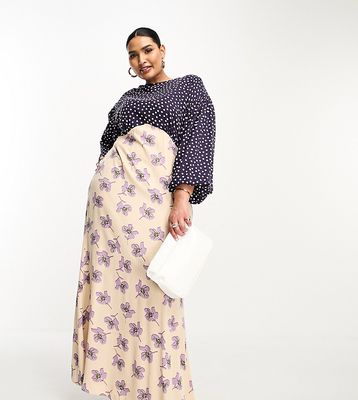 ASOS DESIGN Curve long sleeve viscose maxi dress in mixed dot and floral print-Multi