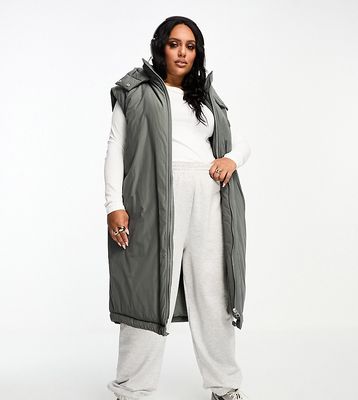 ASOS DESIGN Curve longline paper touch vest with hood in charcoal-Gray