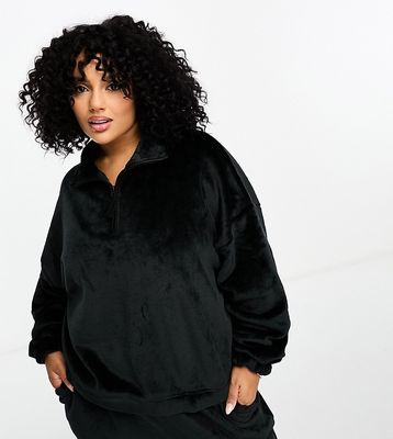 ASOS DESIGN Curve lounge super soft fleece zip up sweatshirt & sweatpants set in black