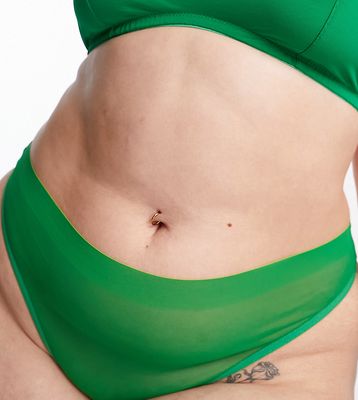 ASOS DESIGN Curve Maddy clean mesh high waisted thong in green