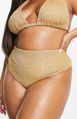 ASOS DESIGN Curve Metallic High Waist Bikini Bottoms in Gold