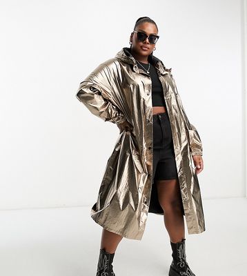 ASOS DESIGN Curve metallic rain parka in gunmetal-Silver
