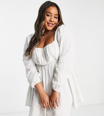 ASOS DESIGN Curve milkmaid double gauze beach cover-up in natural-White