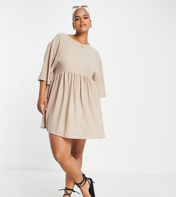 ASOS DESIGN Curve mini smock dress with kimono sleeve in natural-Neutral