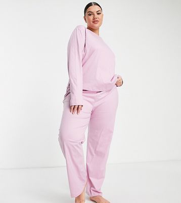 ASOS DESIGN Curve mix & match cotton jersey pajama long sleeve tee in pink - PINK