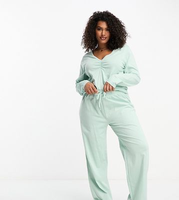 ASOS DESIGN Curve mix & match cotton pajama pants in sage-Green