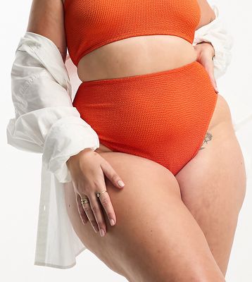 ASOS DESIGN Curve mix and match crinkle high leg high waist bikini bottom in deep orange