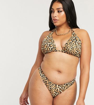 ASOS DESIGN Curve mix and match double strap triangle bikini top in animal leopard print-Multi