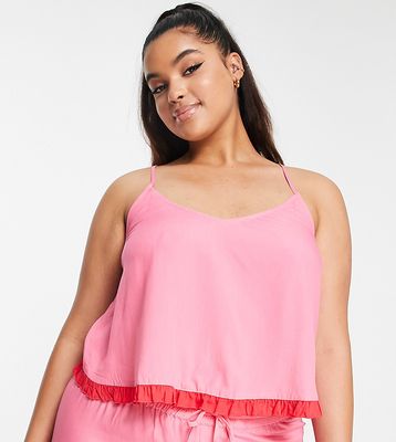 ASOS DESIGN Curve mix & match modal pajama cami with contrast frill in pink & red