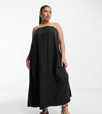 ASOS DESIGN Curve multiway button through midi smock cami dress in black