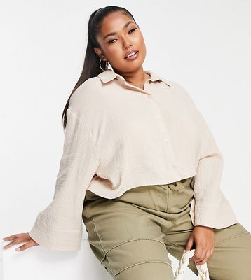 ASOS DESIGN Curve natural crinkle shirt in stone-Neutral