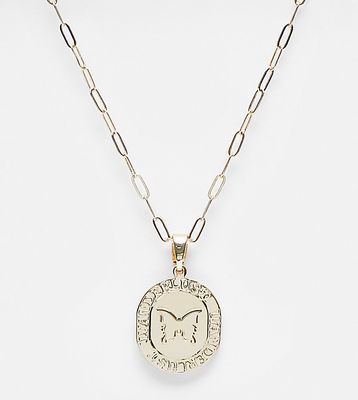 ASOS DESIGN Curve necklace with double sided embossed pendant in gold tone